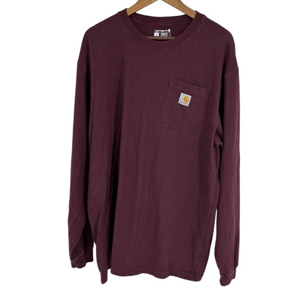Carhartt Mens Loose Fit Long Sleeve Pocket T-Shirt Burgundy Size L Tall - Picture 1 of 8